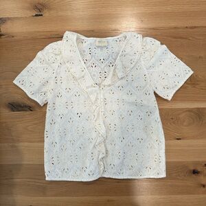 Sézane Ecru Eyelet Ruffle Blouse